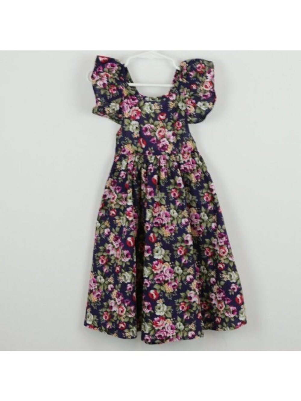 Girls Unbranded Size 6/7 Blue Pink Floral Ruffled Sleeve Casual Dress